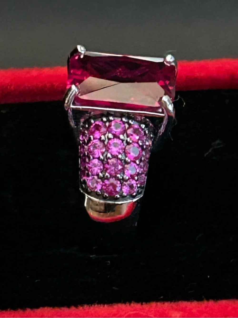 7.47CTW Unique Cut Lab Created Ruby Cocktail Ring Set in 925 Sterling Silver